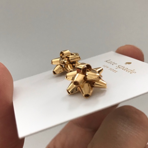 New gold-plated Kate Spade Bourgeois Bow stud earrings - Picture 2 of 5